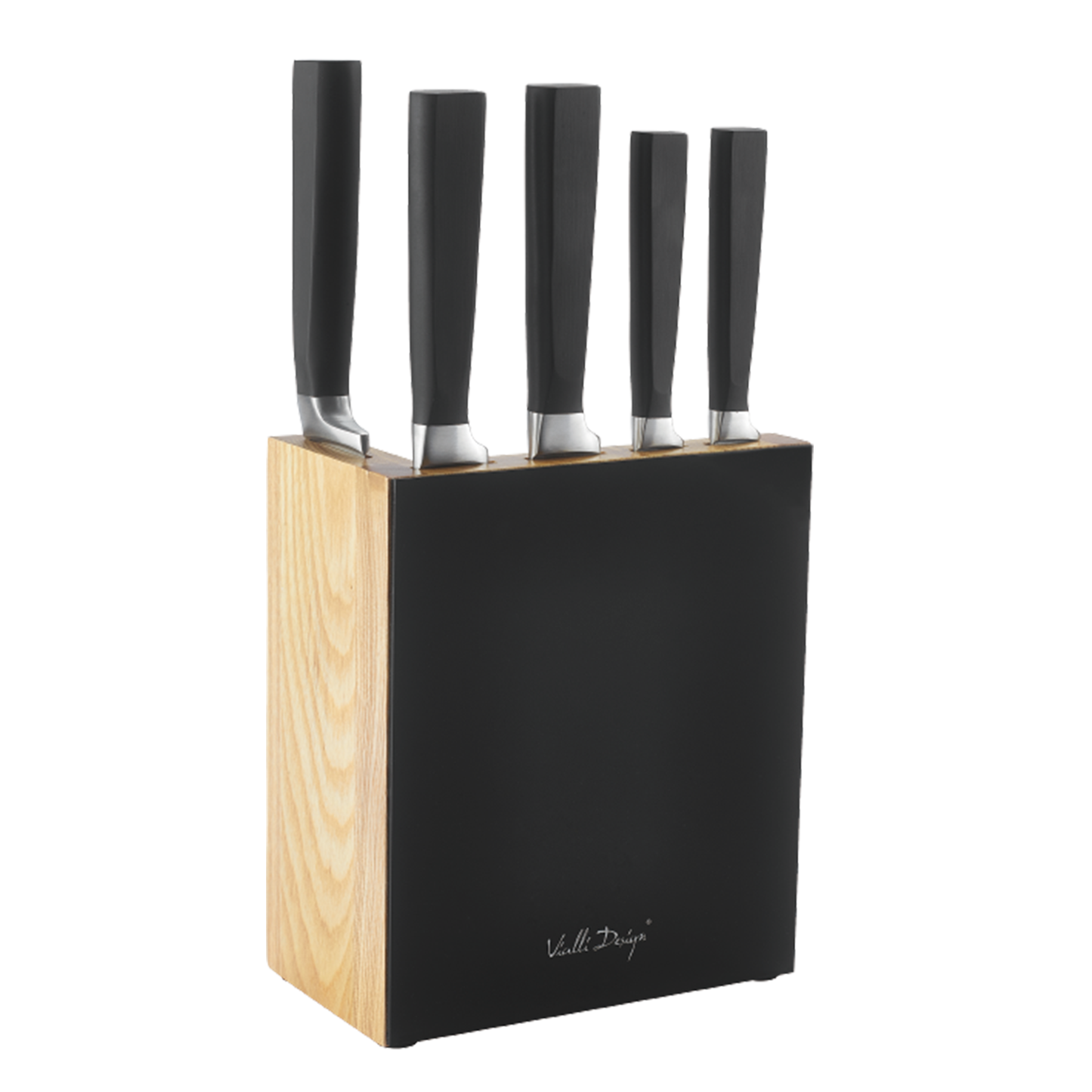 Vialli Design FINO Messenset met messenblok - RVS - Hout - Zwart