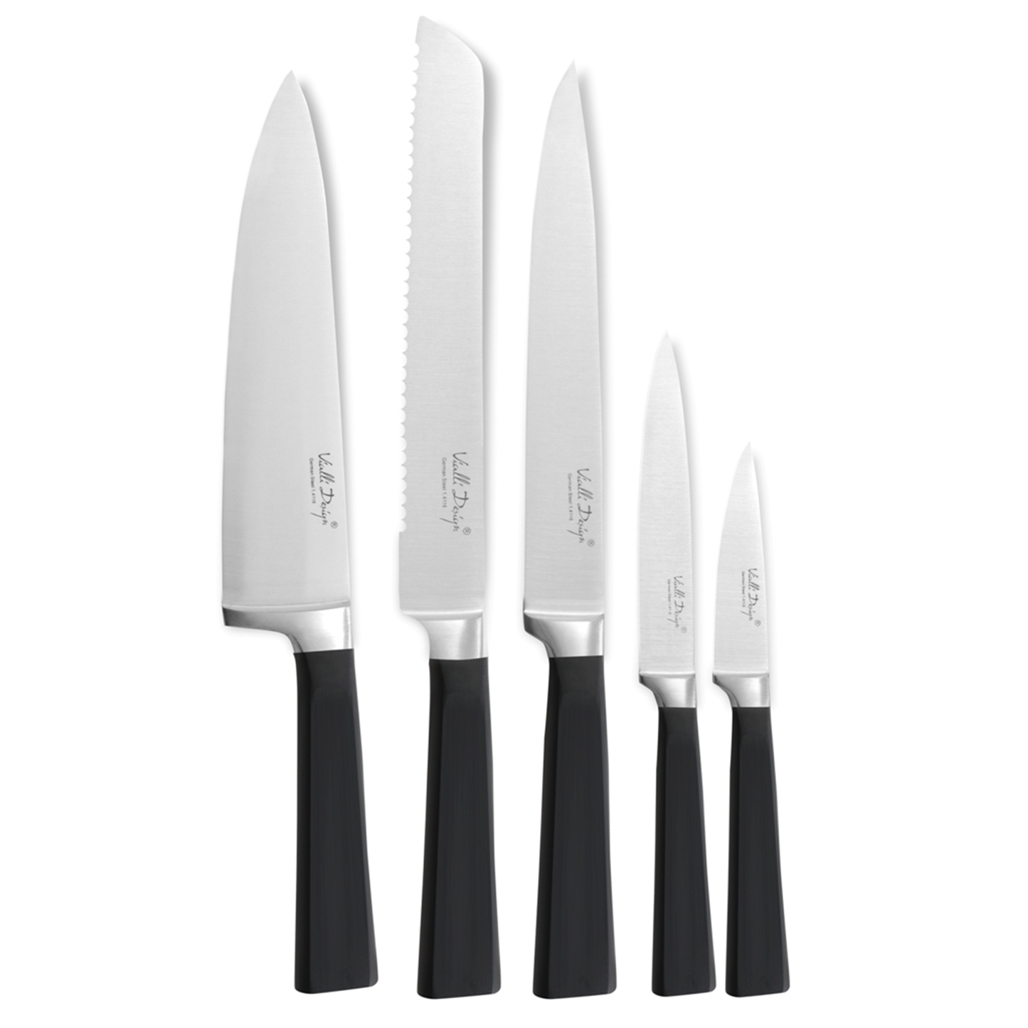 Vialli Design FINO Messenset met messenblok - RVS - Hout - Zwart