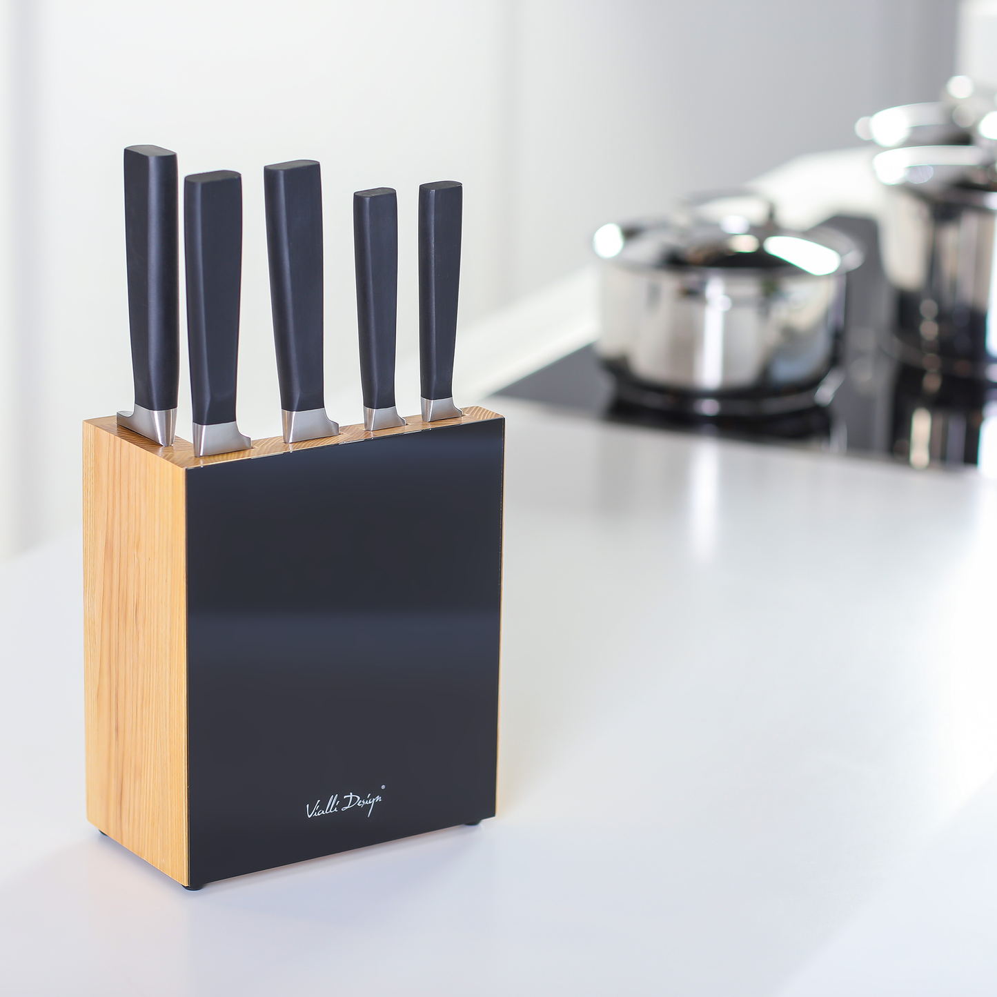 Vialli Design FINO Messenset met messenblok - RVS - Hout - Zwart