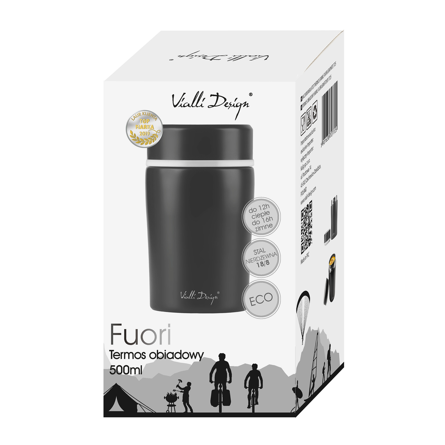 Vialli Design Fuori thermosfles 500 ML Zwart/RVS - Warm 12 uur - Koud 16 uur