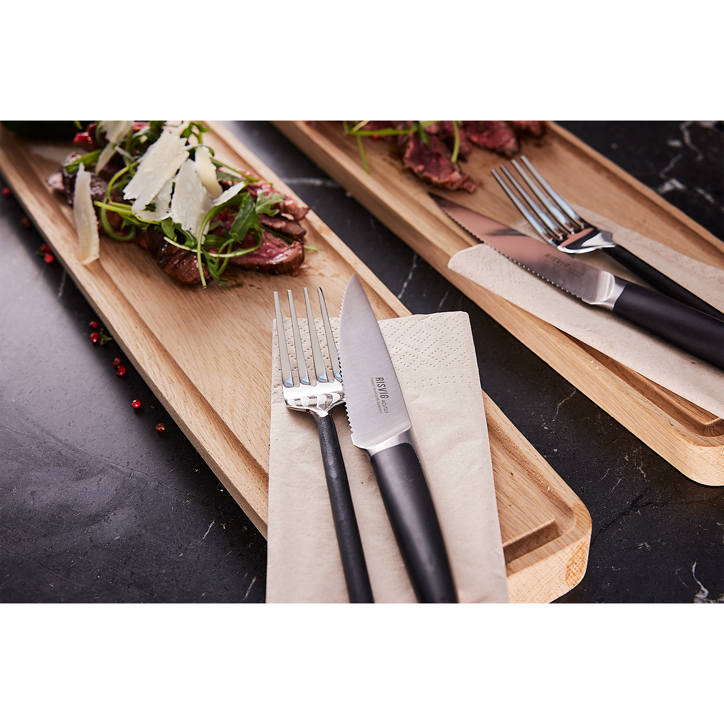 RISVIG Acutus - Steakmessen Set - 4 stuks | Roestvast Europees Staal | Comfortabel en Stijlvol
