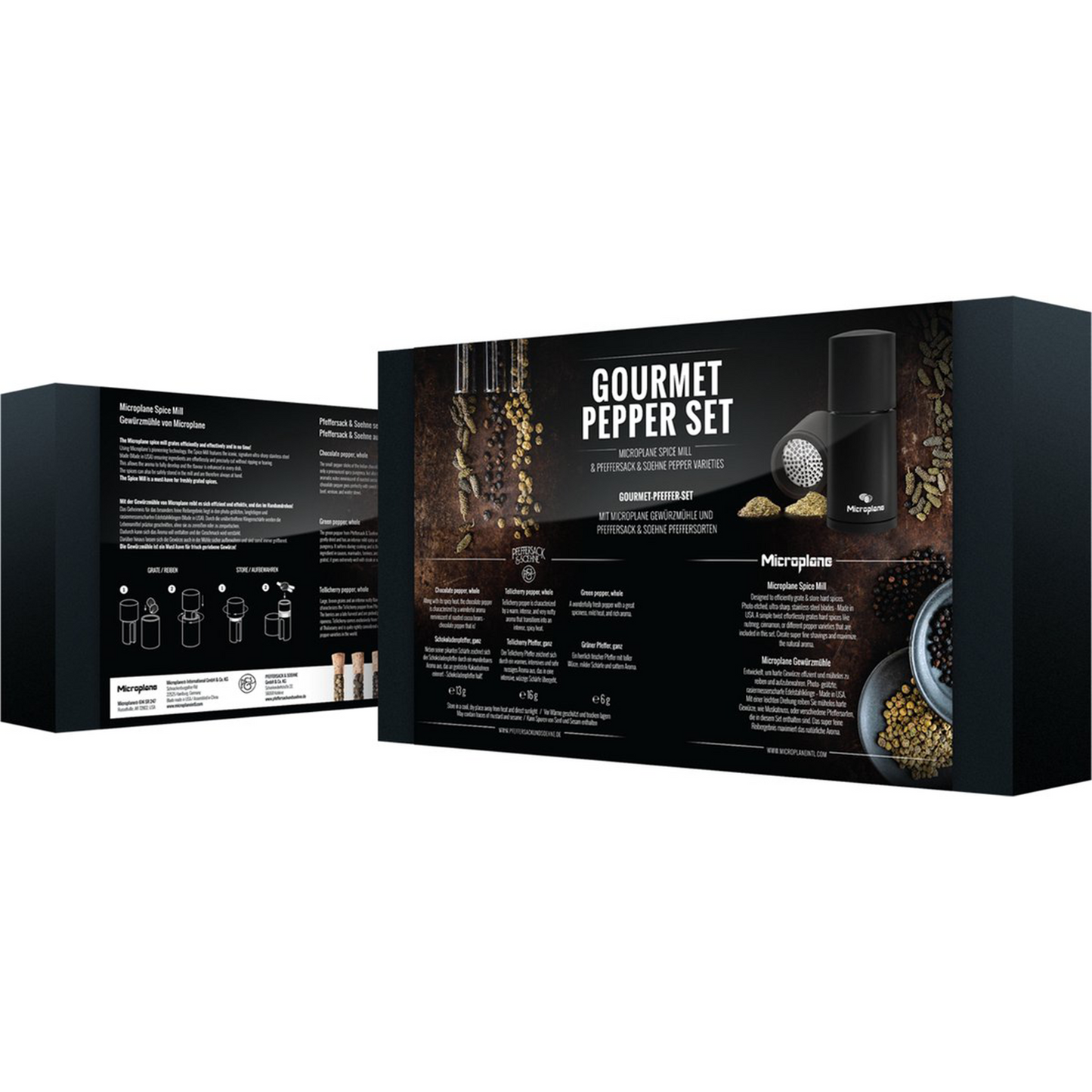 Microplane Nootmuskaatmolen zwart met 3 soorten peper - Giftset