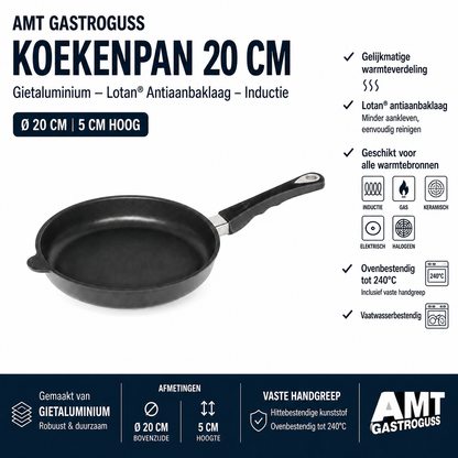 AMT Gastroguss koekenpan I-520 20cm 5cm hoog vaste steel ovenbestendig