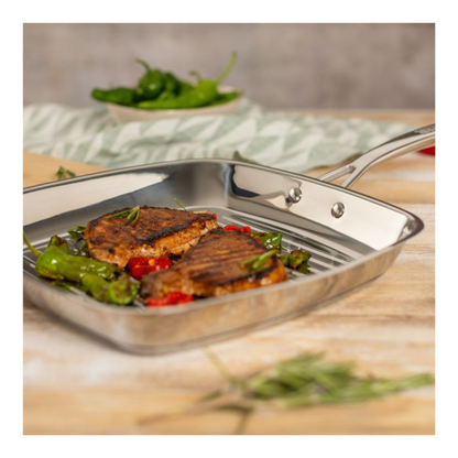 Kuhn Rikon - Allround - RVS 18/10 Grillpan 27x27 cm - 3-laags - Ongecoat - Inductie - Oven geschikt tot 240°C